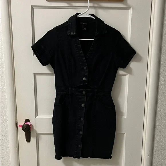 Black Short-Sleeve Button-Front Mini Dress - Picture 1 of 5